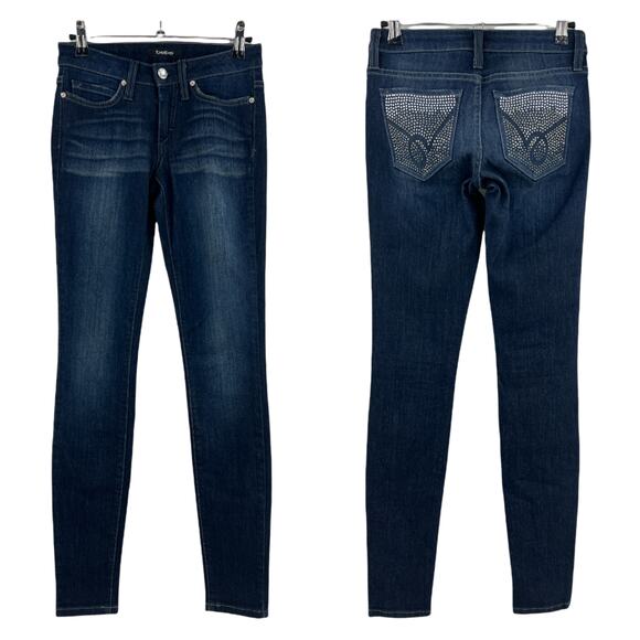 Bebe (24) (26x32) Regular Icon Crystal Knockout Skinny Jeans Myth Blue Low Rise - Picture 1 of 10